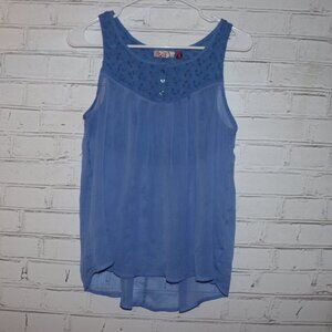 💙 SO Sheer Embroidered Sleeveless Top · Women’s Medium · Blue